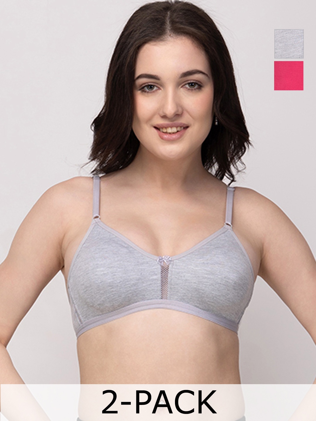 

Floret Pack of 2 Grey Melange & Magenta Non-Wired Non Padded T-shirt Bras