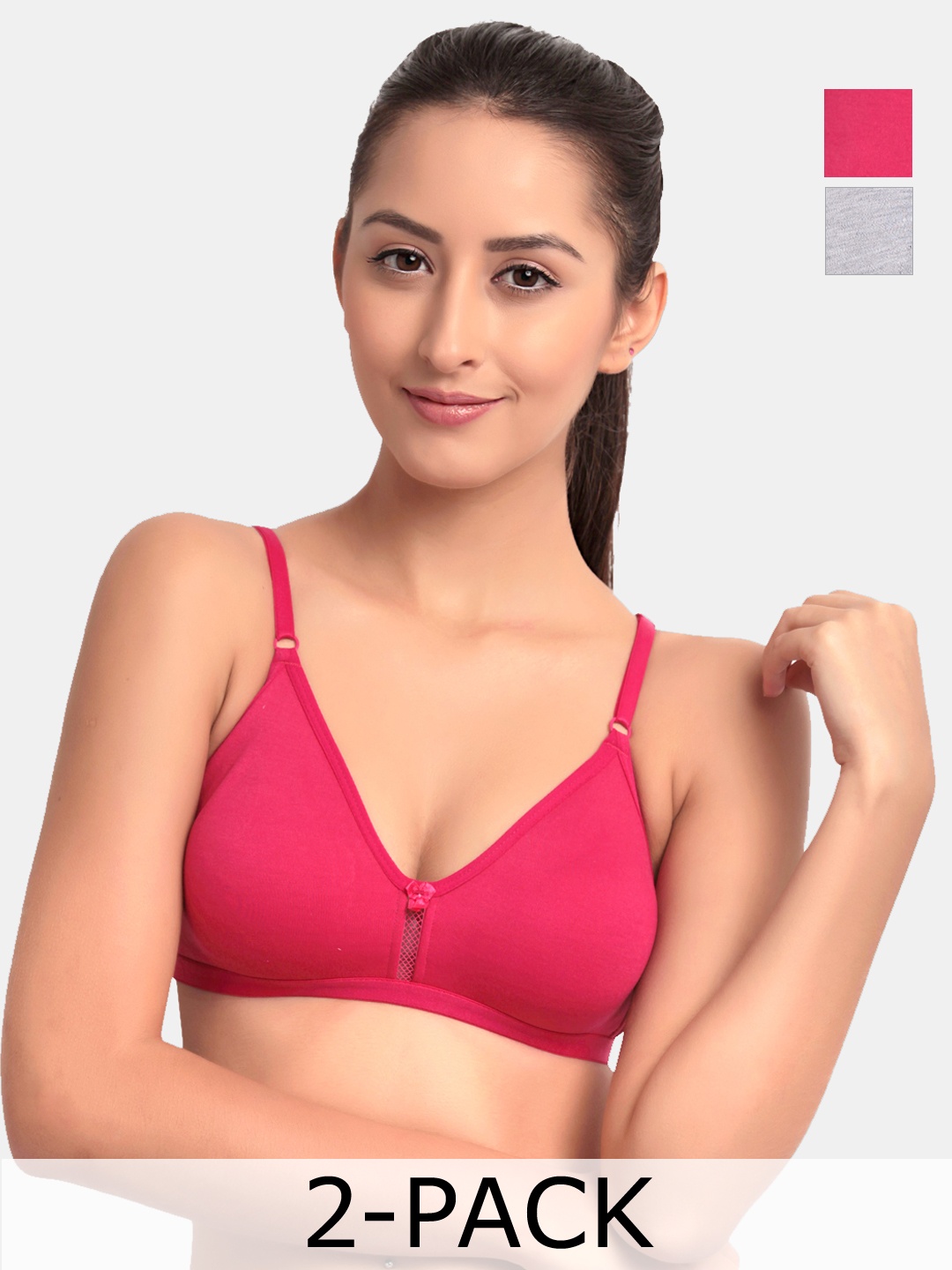 

Floret Pack of 2 Solid Non-Wired Non Padded T-shirt Bras Katrina_Magenta-Cool Grey_40B