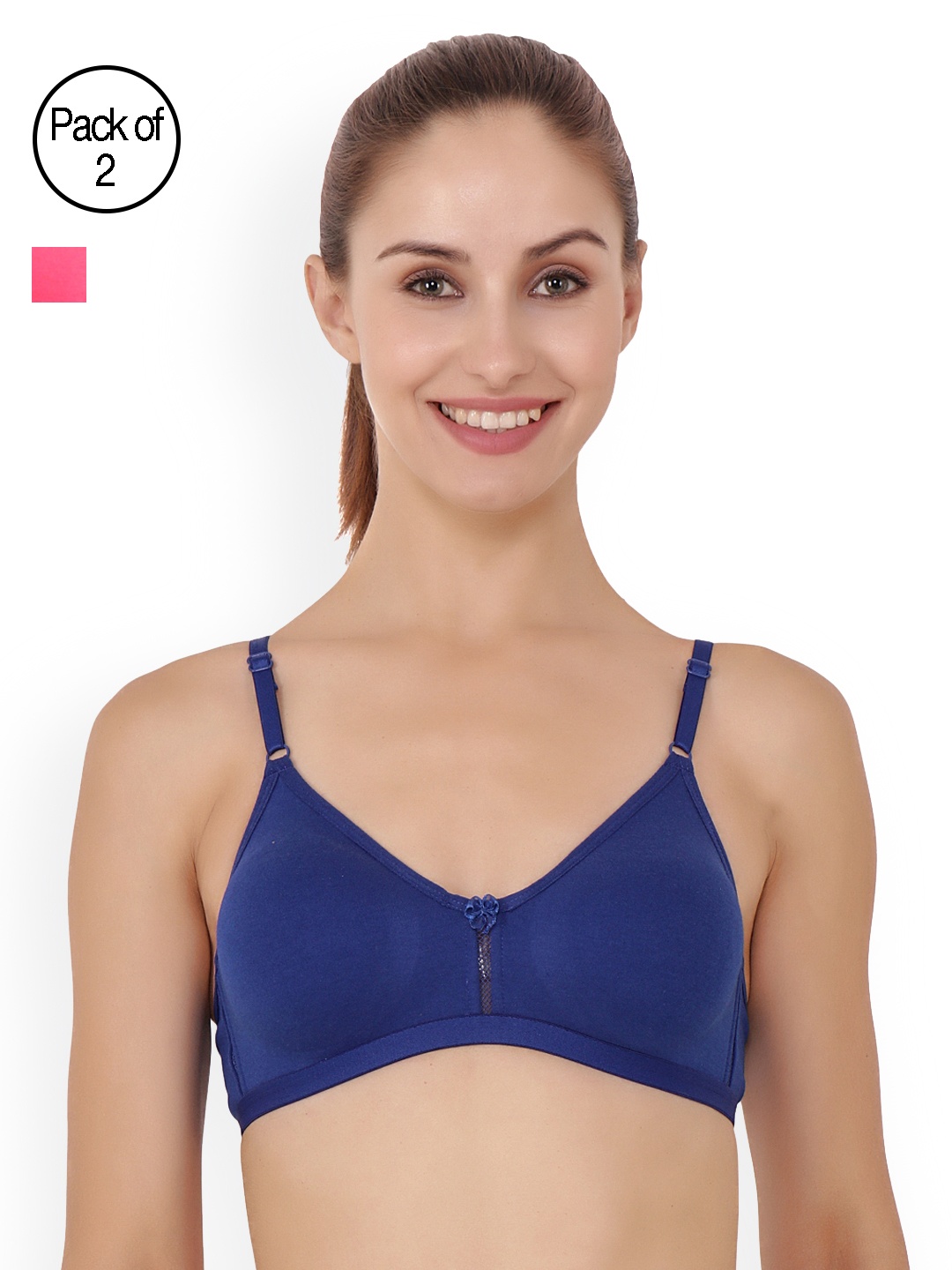 

Floret Pack of 2 Blue & Pink Solid Non-Wired Non Padded T-shirt Bra