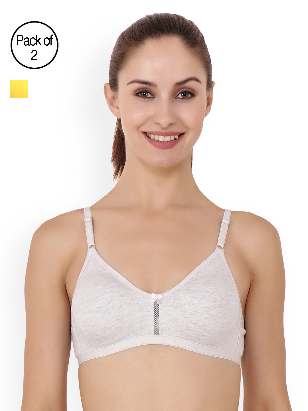 

Floret Pack of 2 Grey Melange & Yellow Solid Non-Wired Non Padded T-shirt Bra