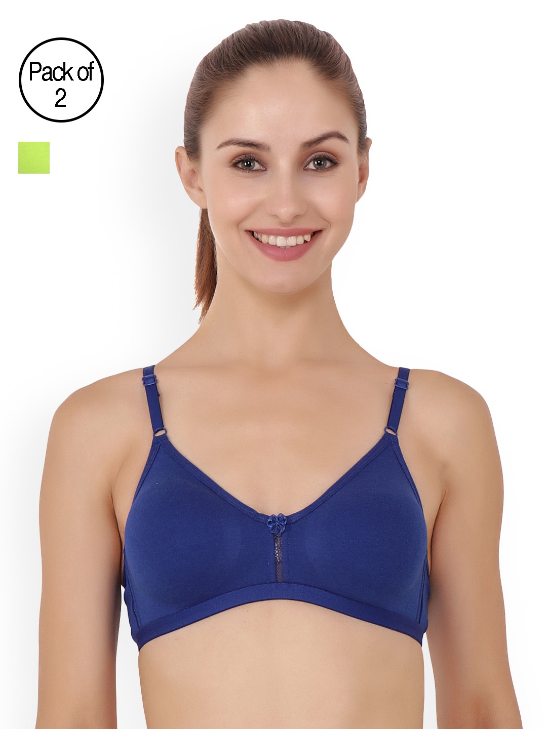 

Floret Pack of 2 Blue & Lime Green Solid Non-Wired Non Padded T-shirt Bra