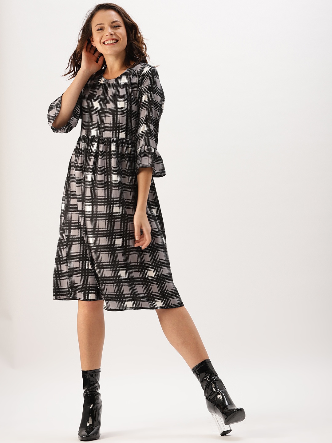 

DressBerry Women Black Checked A-Line Dress
