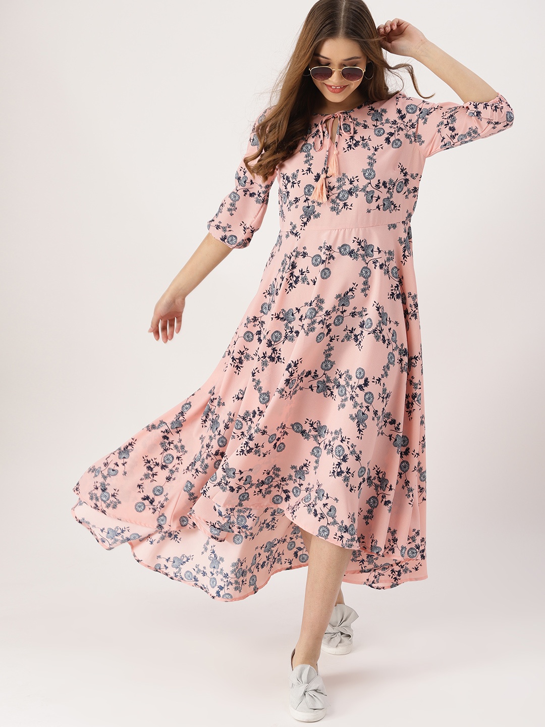

DressBerry Women Pink & Navy Blue Printed Maxi Dress