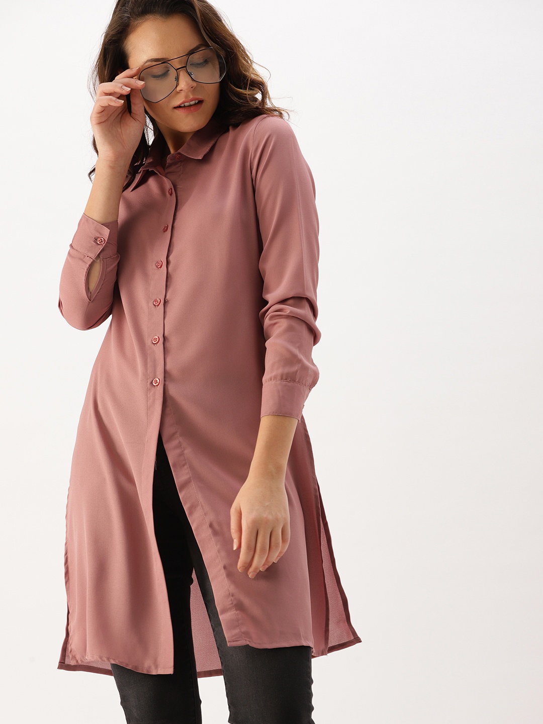 

DressBerry Pink Shirt Style Longline Top