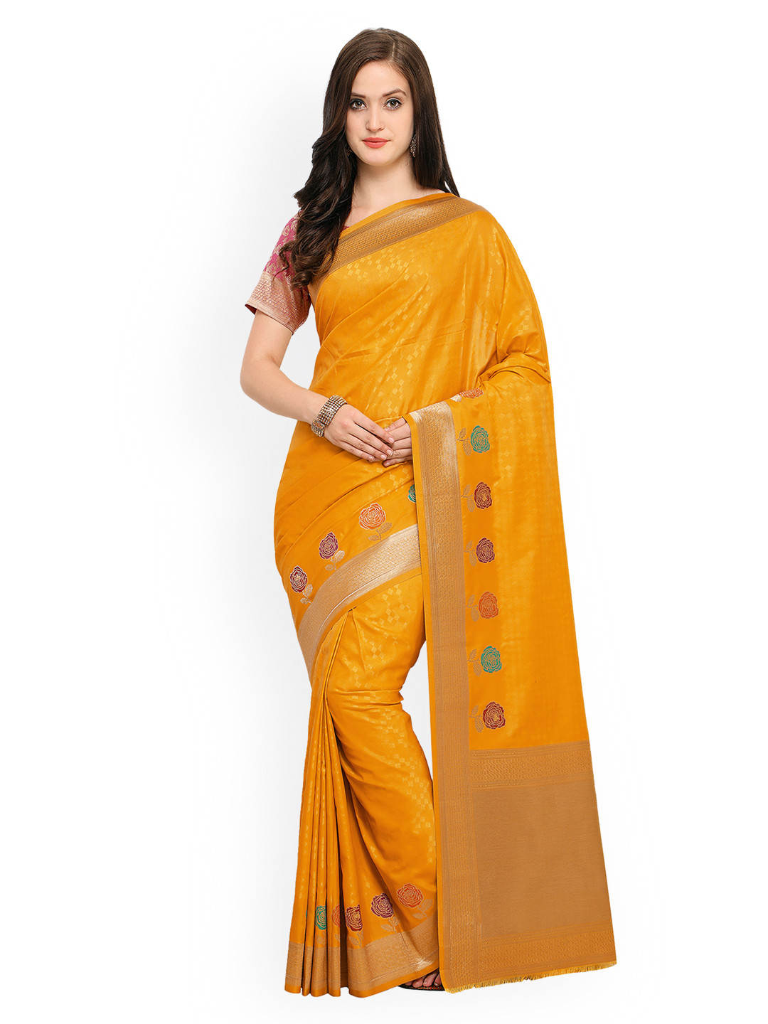 

Shaily Orange Printed Banarasi Saree