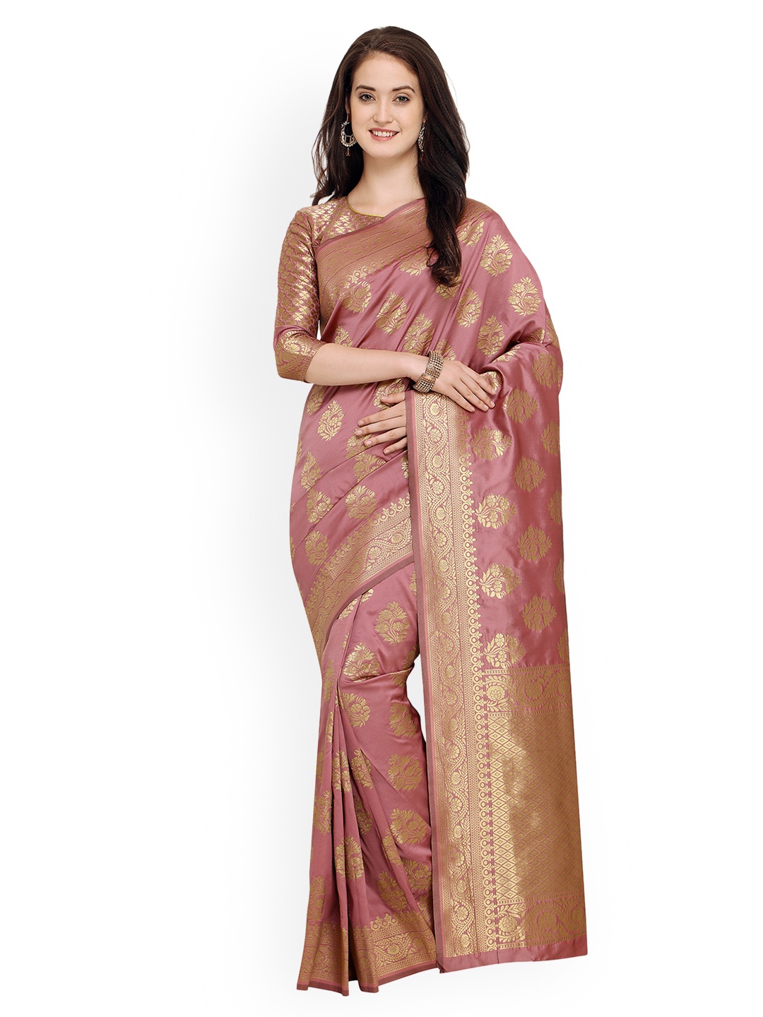 

Shaily Mauve & Golden-Coloured Pure Silk Woven Design Banarasi Saree