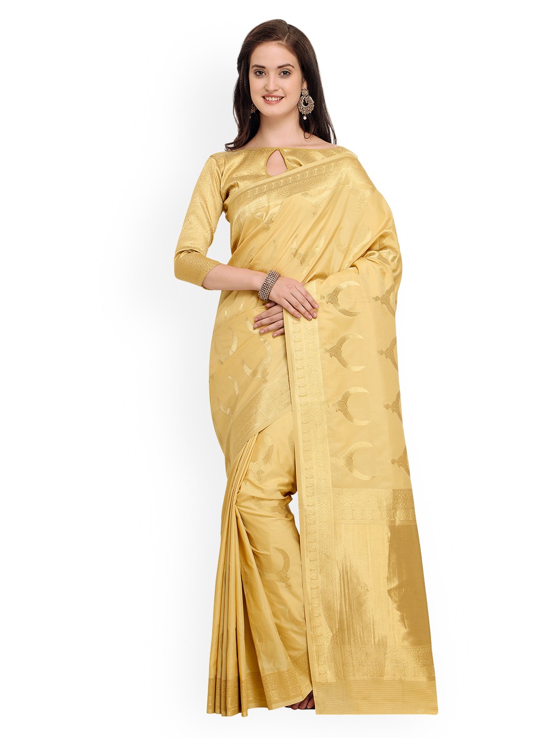 

Shaily Cream-Coloured Pure Silk Woven Design Banarasi Saree