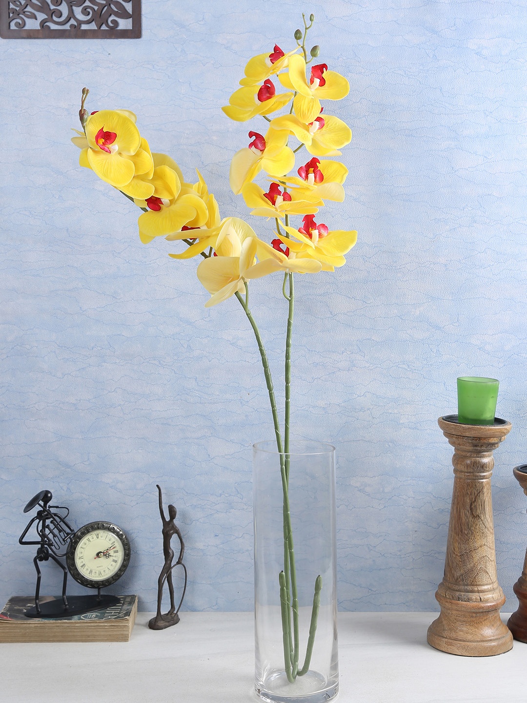 

Fourwalls Set Of 2 yellow Artificial Real-Touch Butterfly Orchids Flower Sticks