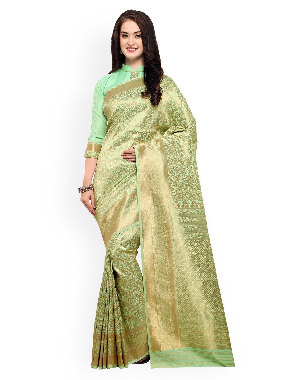 

Shaily Green Pure Silk Woven Design Banarasi Saree