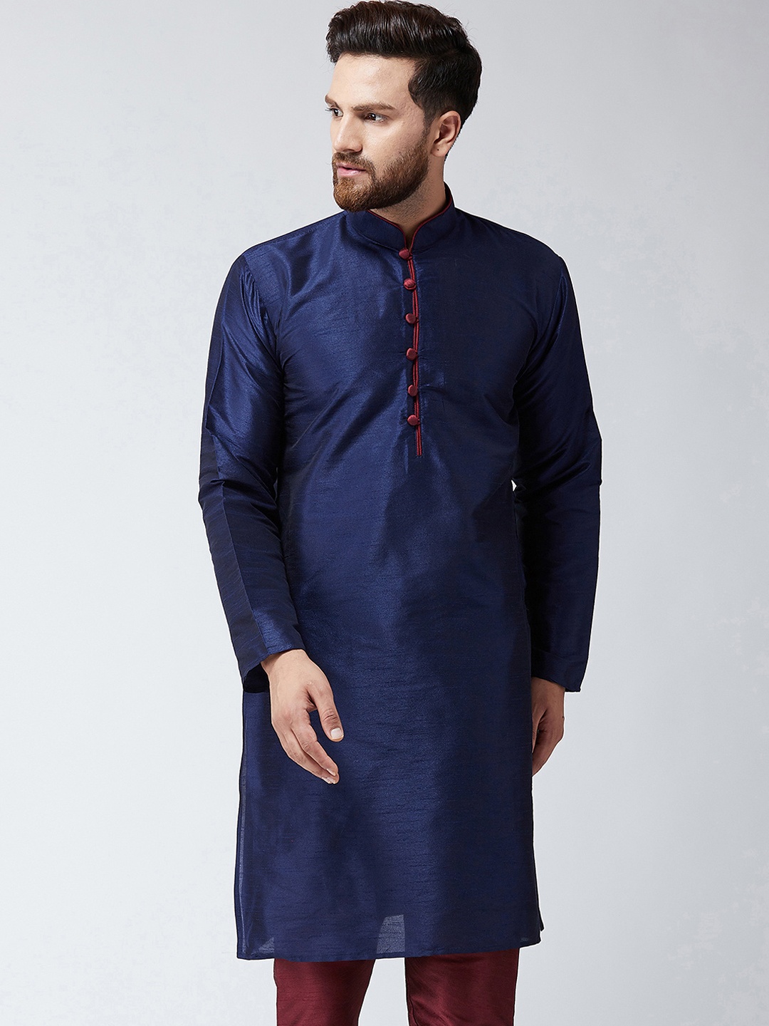 

SOJANYA Men Navy Blue Solid Straight Kurta