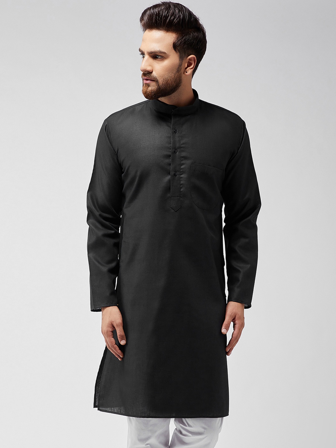 

SOJANYA Men Black Solid Straight Kurta