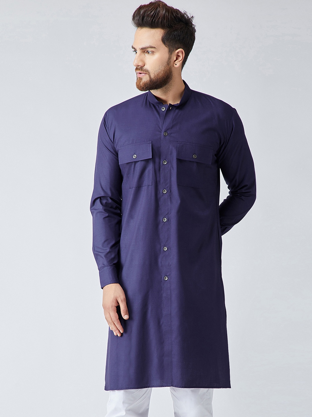 

SOJANYA Men Navy Blue Solid Pathani Kurta