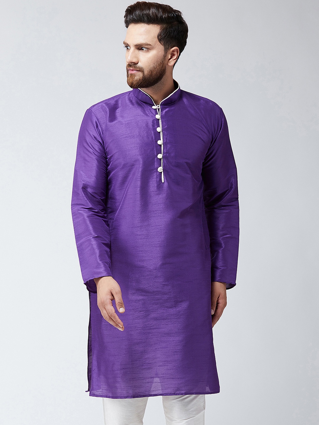 

SOJANYA Men Purple Solid Straight Kurta