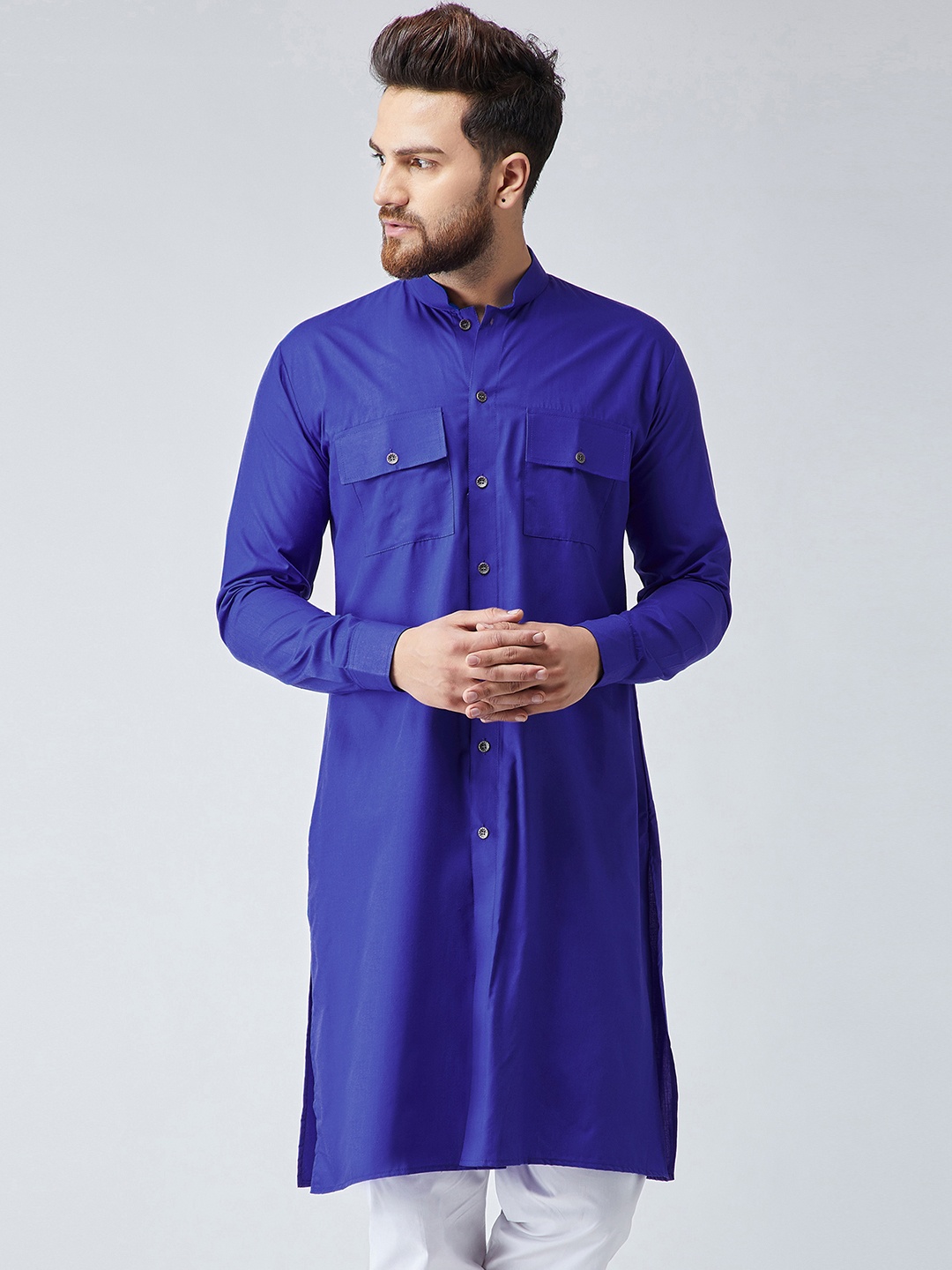 

SOJANYA Men Blue Solid Pathani Kurta