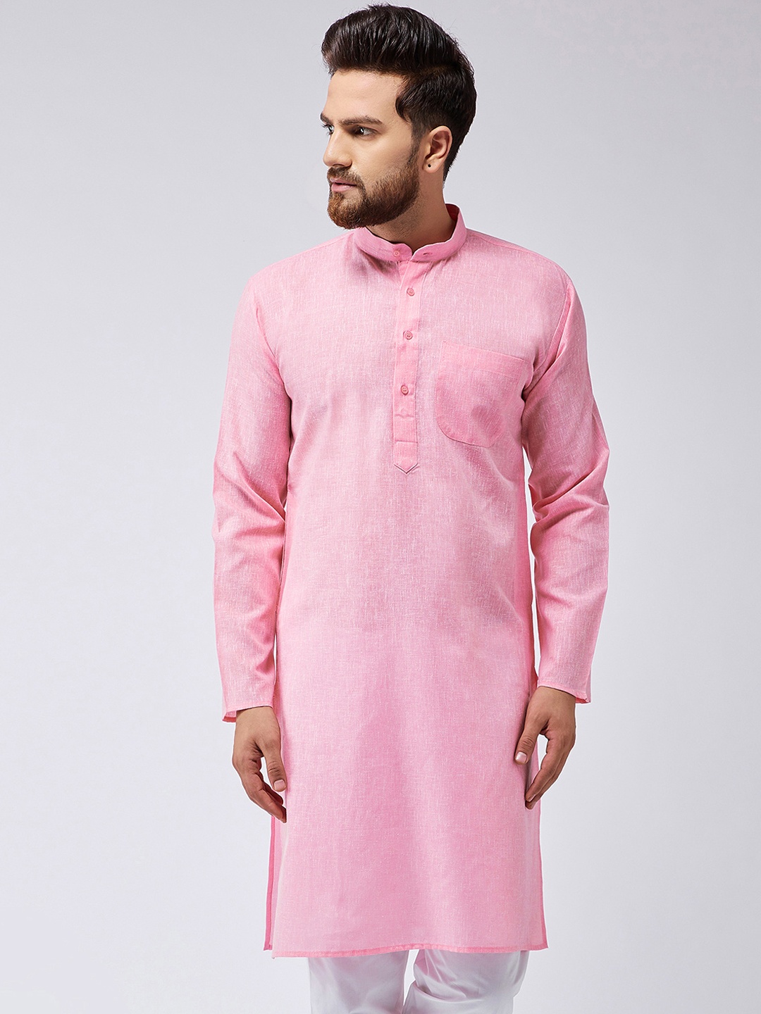 

SOJANYA Men Pink Solid Straight Kurta