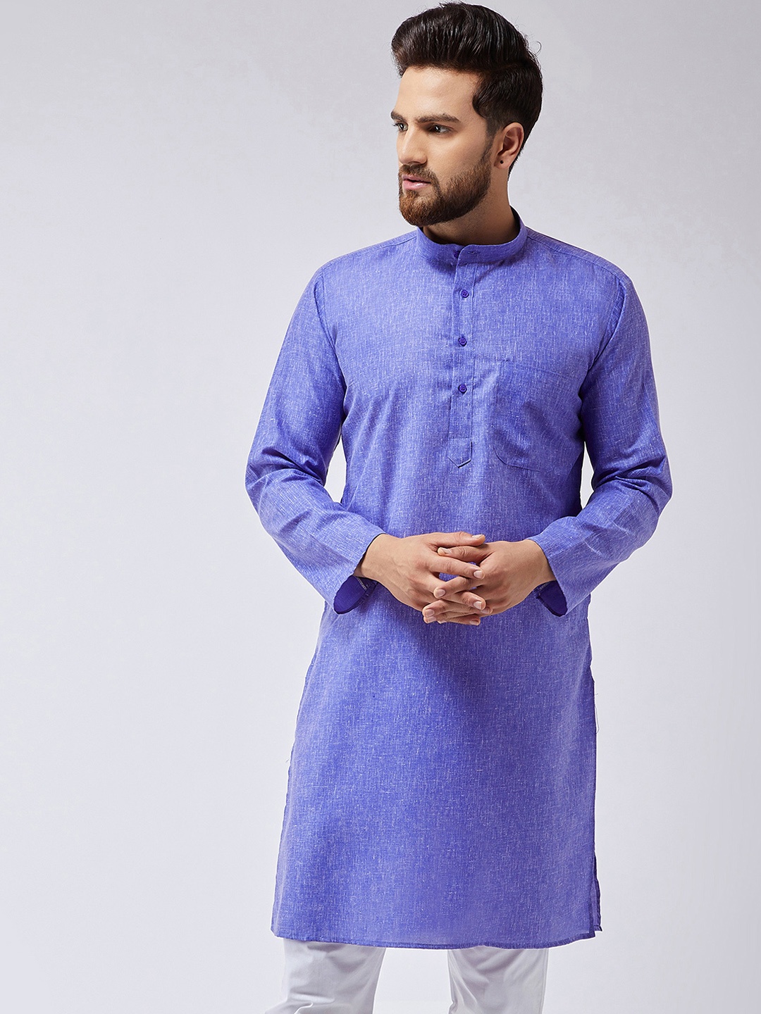 

SOJANYA Men Blue Solid Straight Kurta