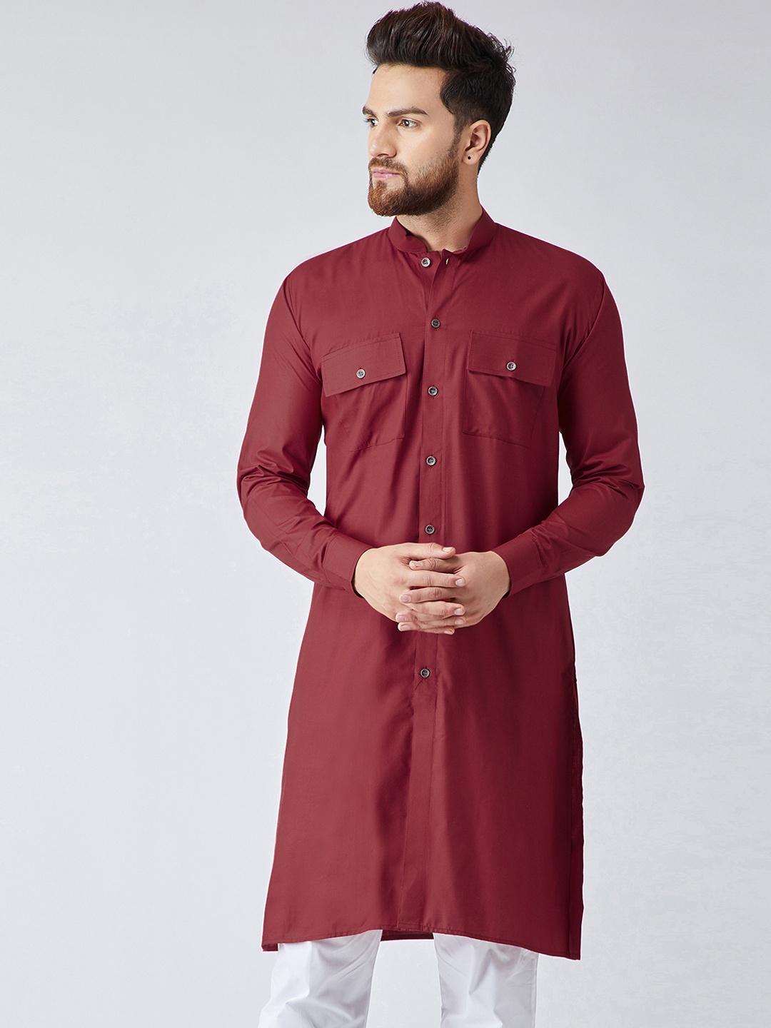 

SOJANYA Men Maroon Solid Pathani Kurta