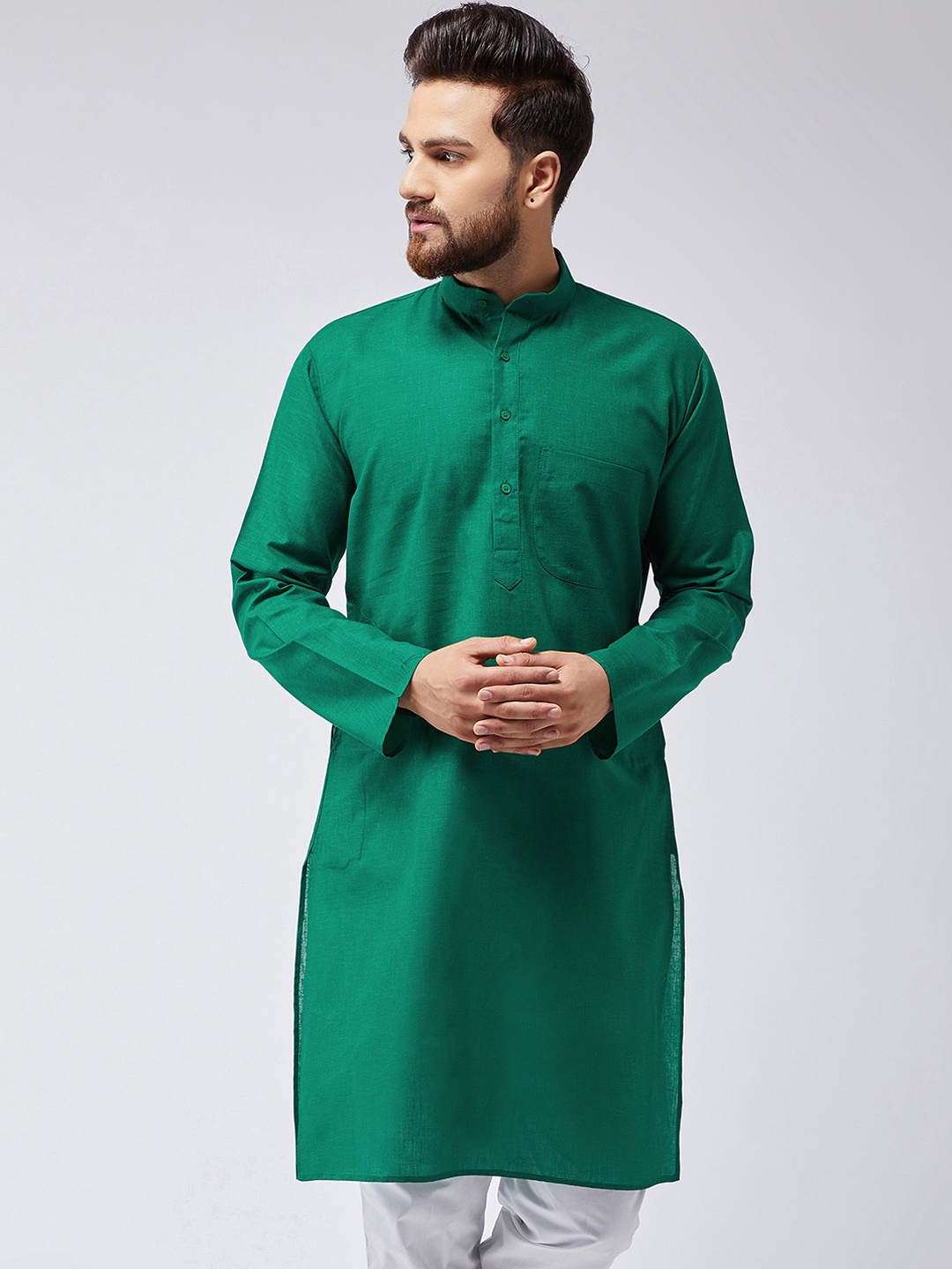 

SOJANYA Men Green Solid Straight Kurta