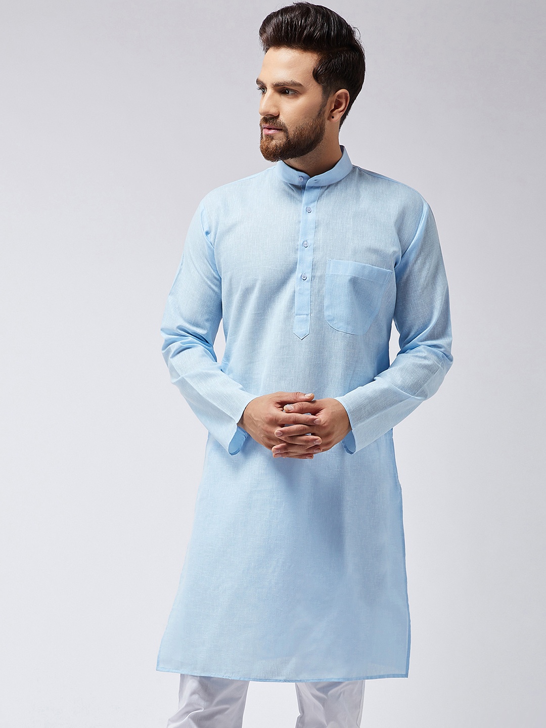 

SOJANYA Men Blue Solid Straight Kurta