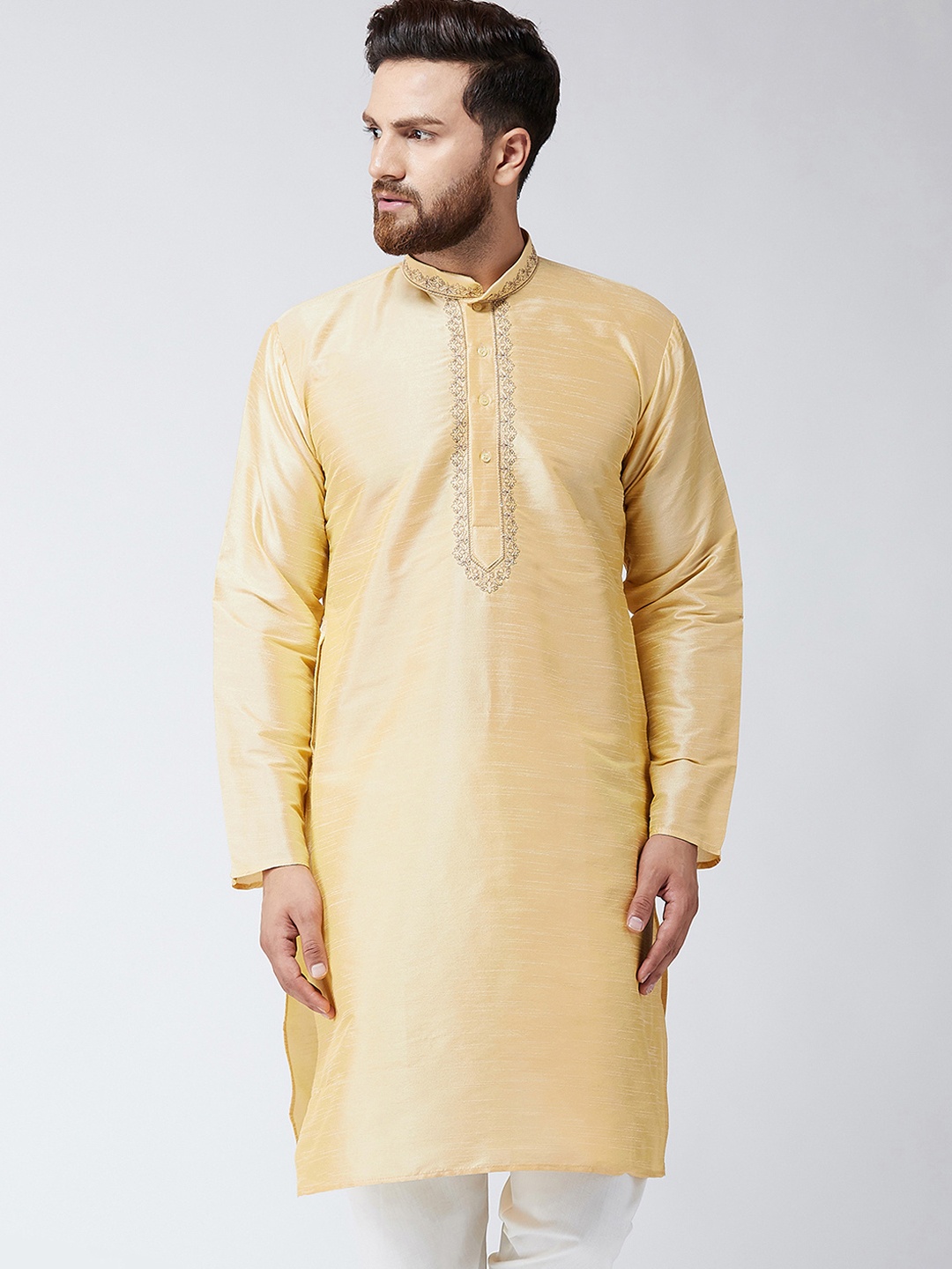 

SOJANYA Men Golden-Coloured Solid Straight Kurta, Gold