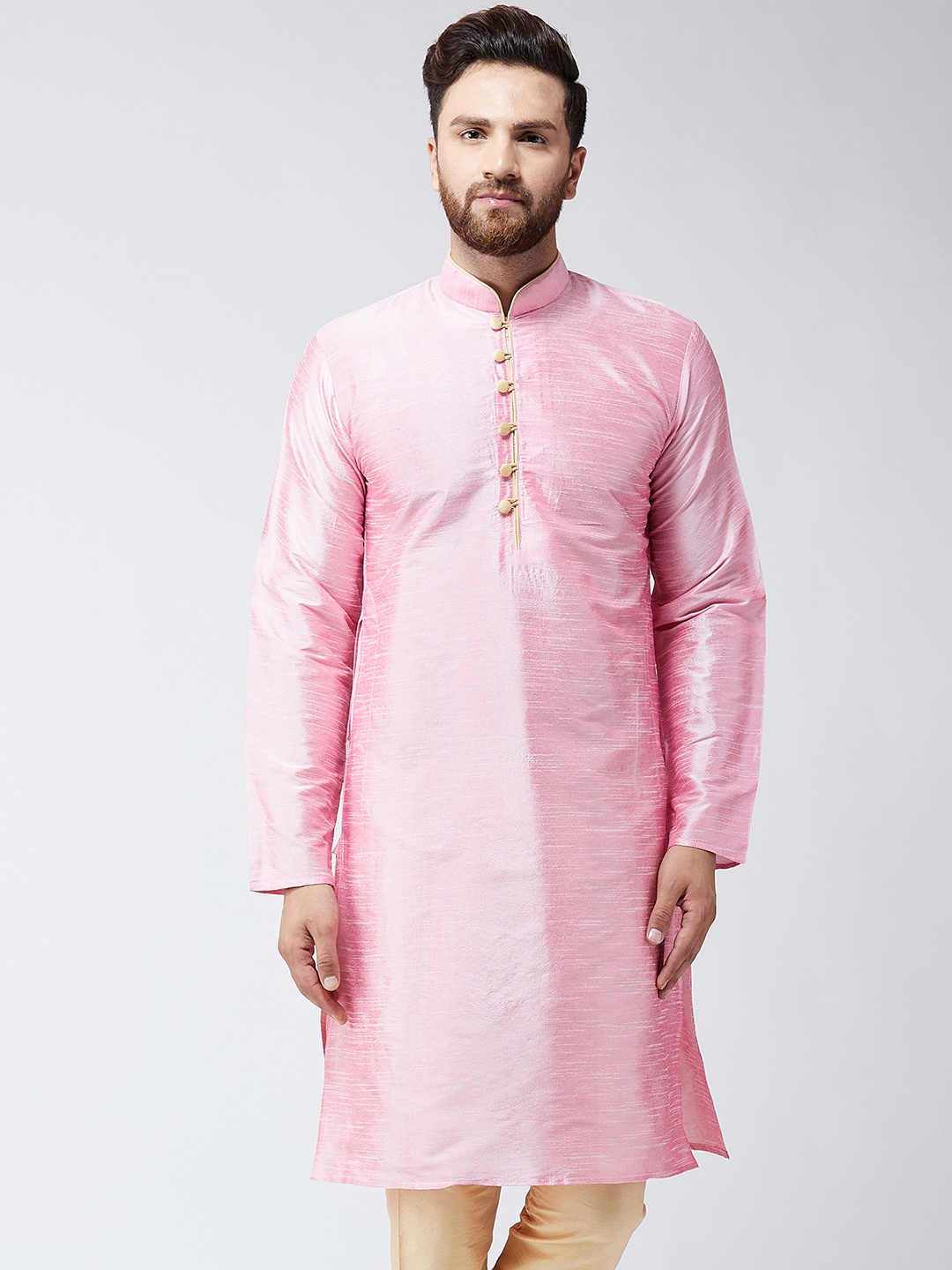 

SOJANYA Men Pink Solid Straight Kurta