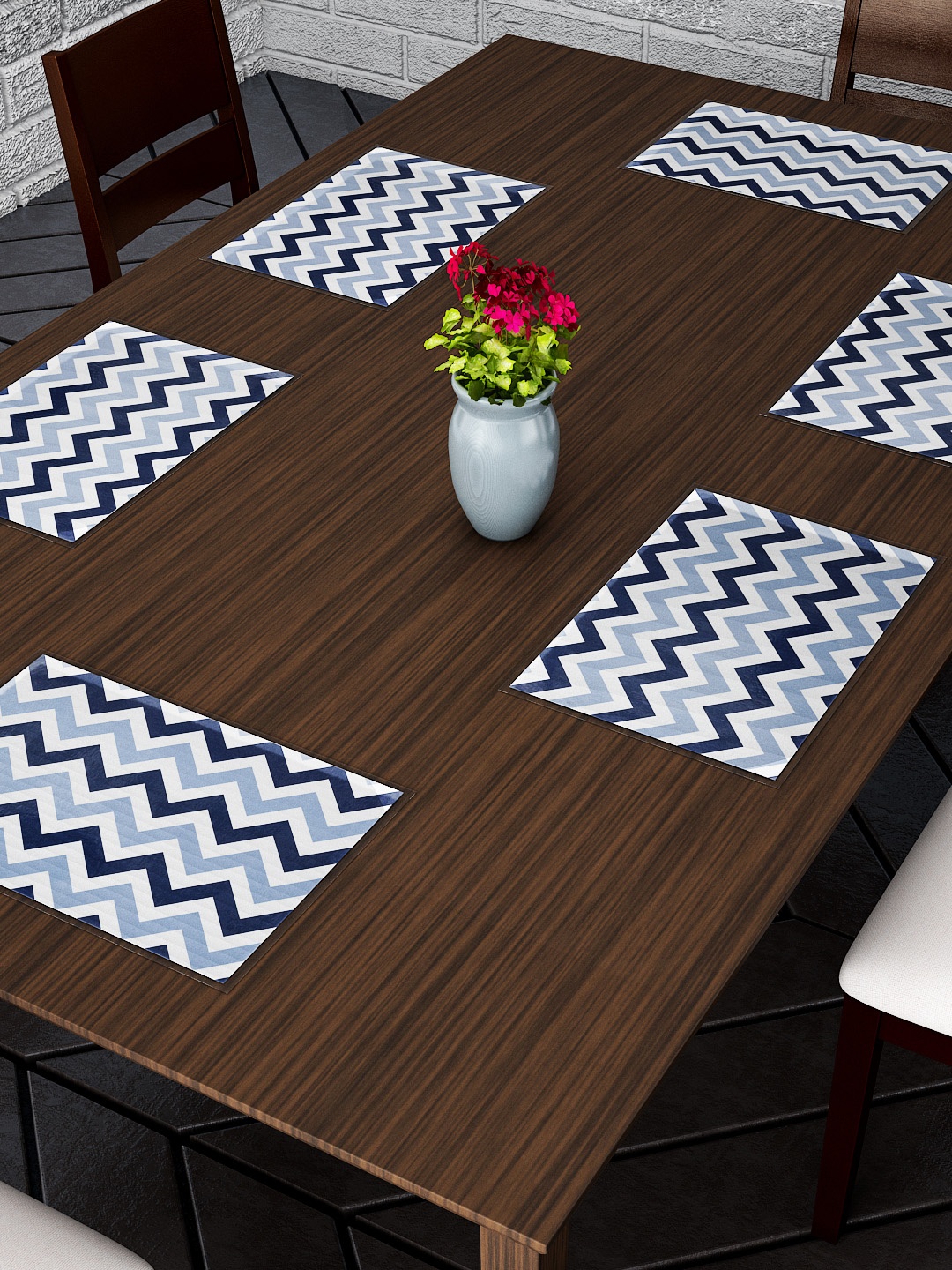 

Dreamscape Set Of 6 Blue White Printed Table Placemats