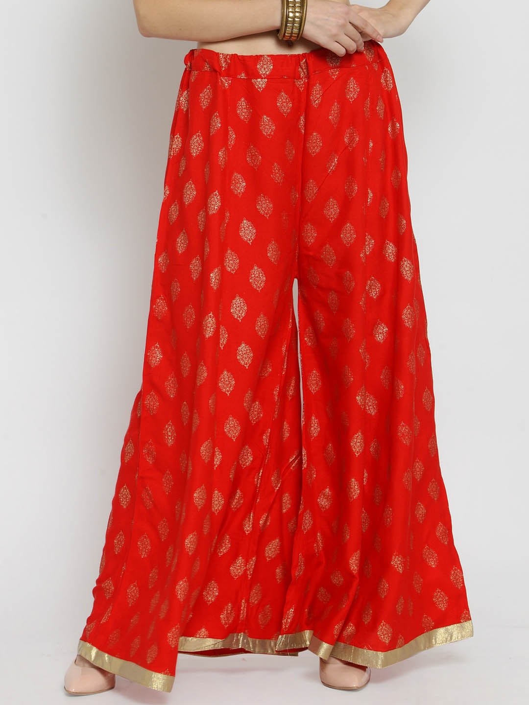 

Castle Women Red Embellished Wide Leg Palazzos