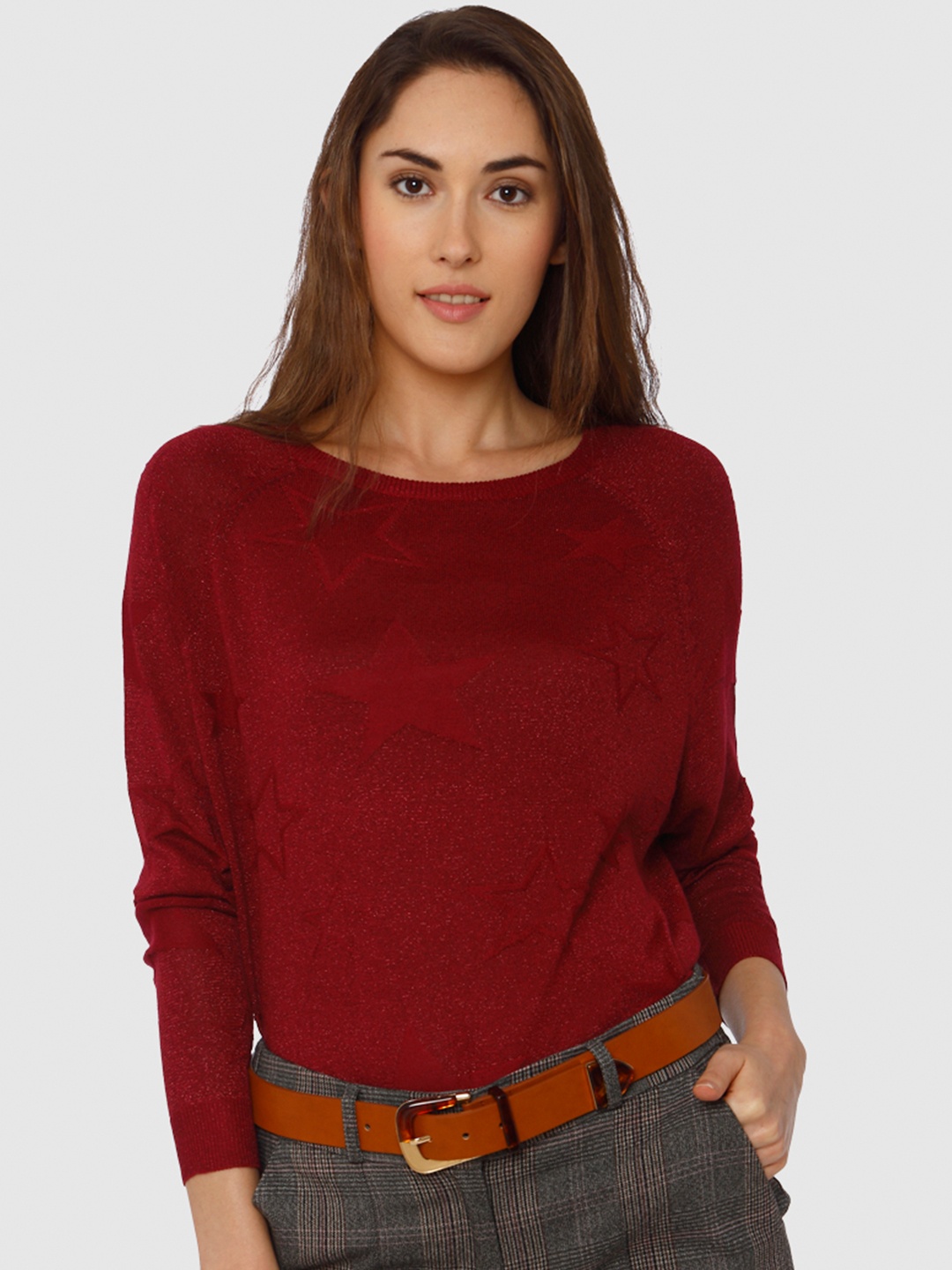 

Vero Moda Women Maroon Self-Designed Top