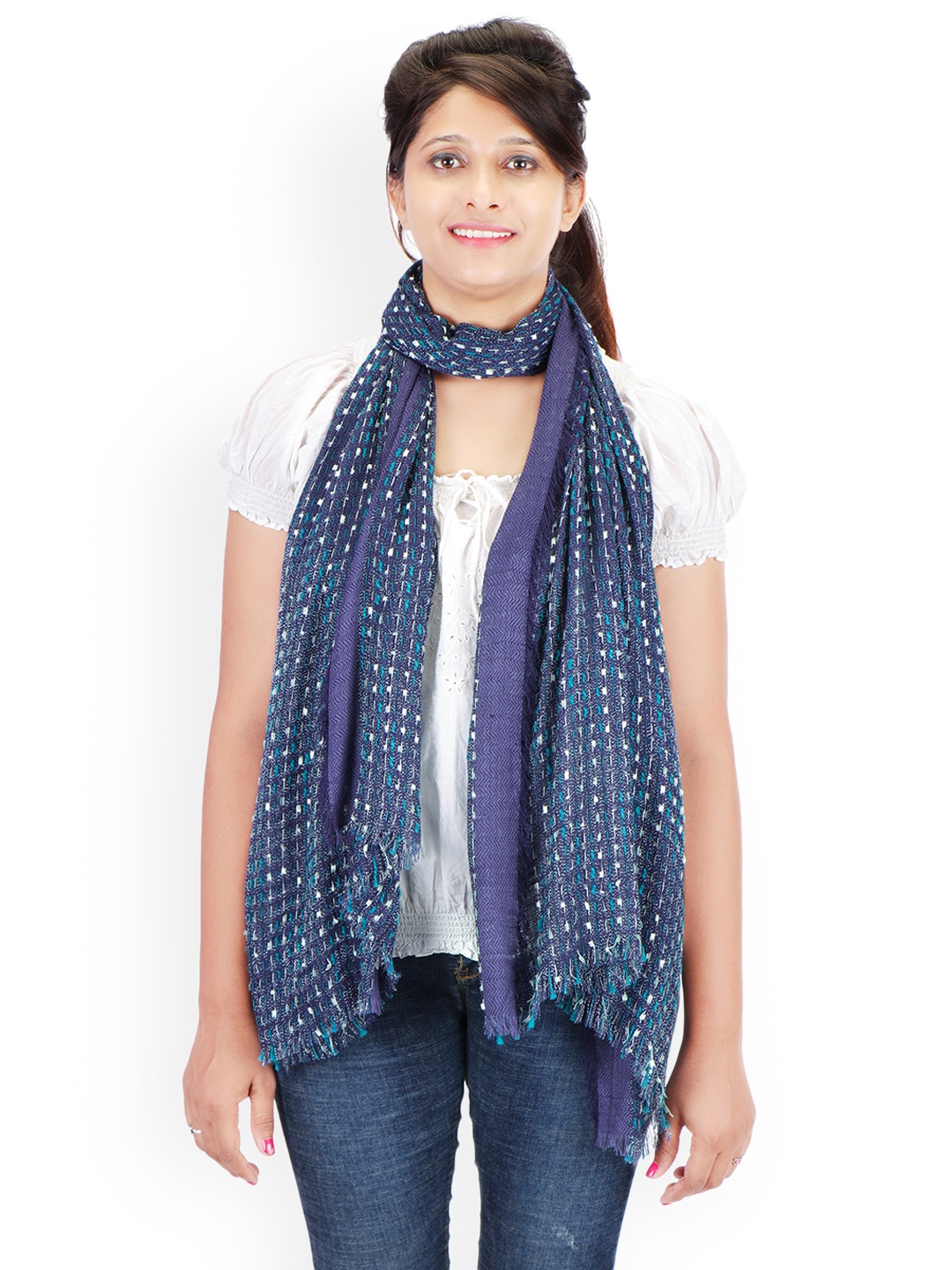 

Anekaant Women Navy Blue Woven Design Stole