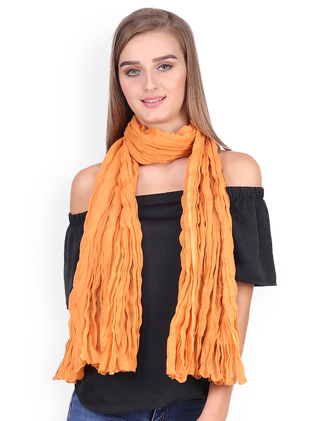 

Anekaant Women Orange Solid Stole