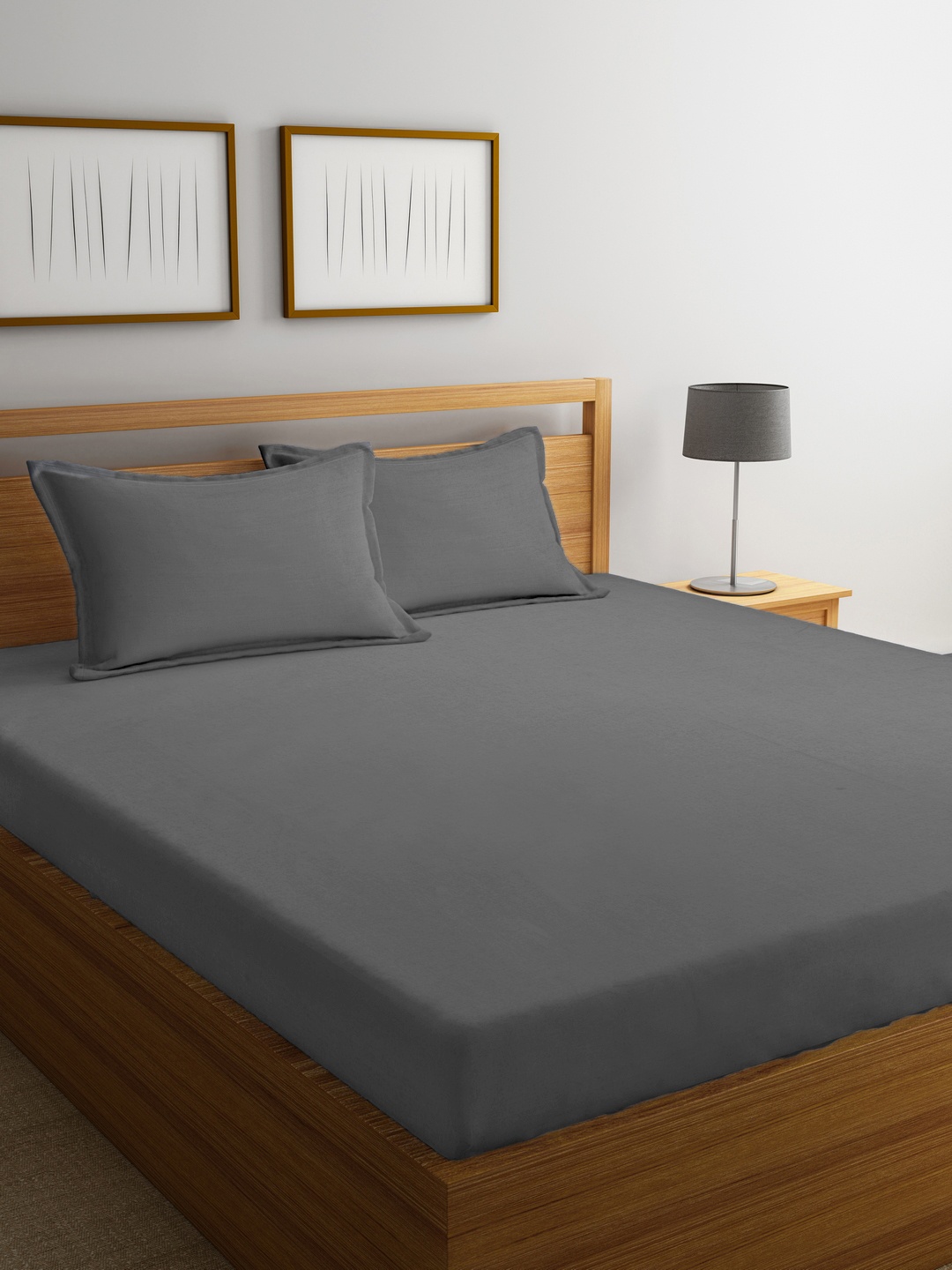 

MARK HOME Grey Solid Flat 210 TC Cotton 1 Double Bedsheet with 2 Pillow Covers
