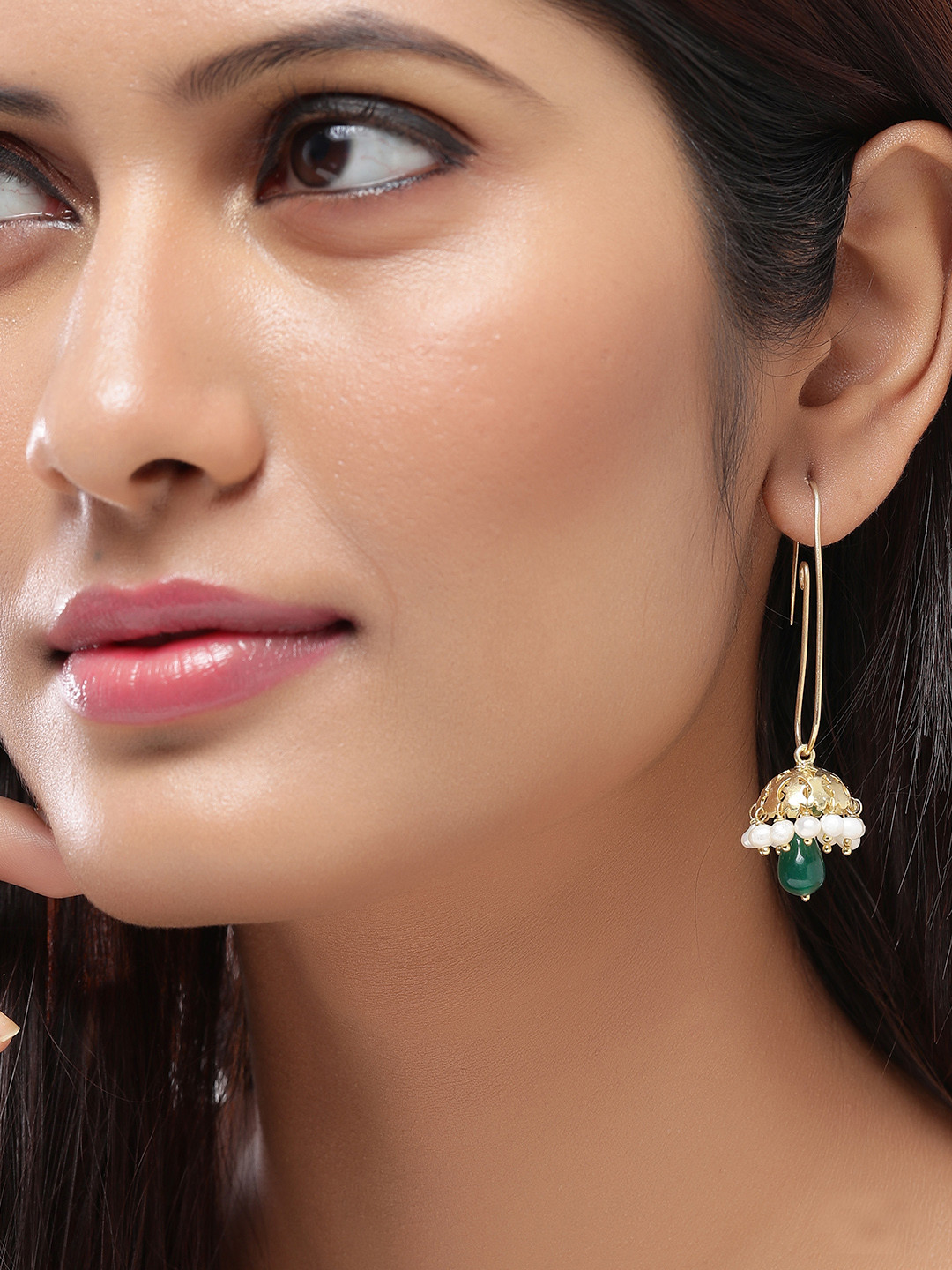 

Silvermerc Designs Silver-Plated & Green Handcrafted Jhumkas, Gold