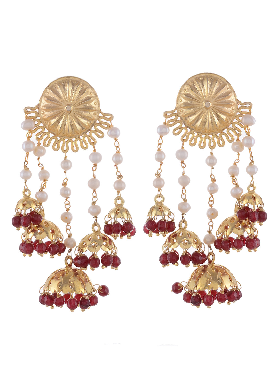 

Silvermerc Designs Silver-Plated & Red Handcrafted Circular Drop Earrings, Gold