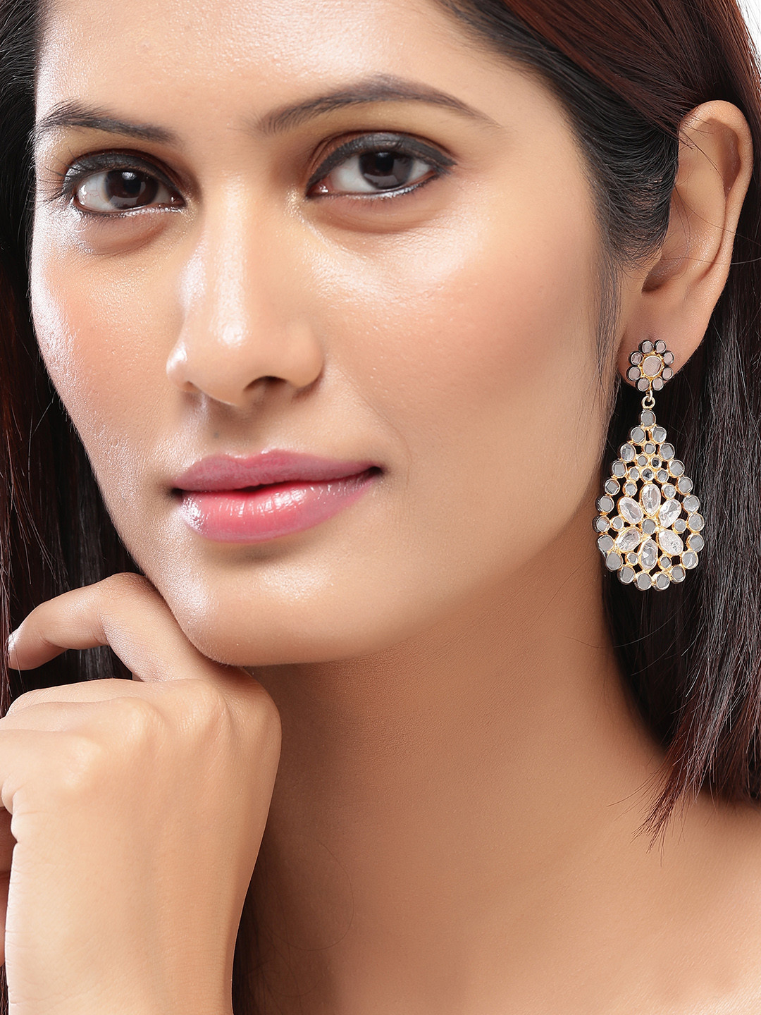 

Silvermerc Designs Silver-Plated & White Handcrafted Circular Drop Earrings, Gold