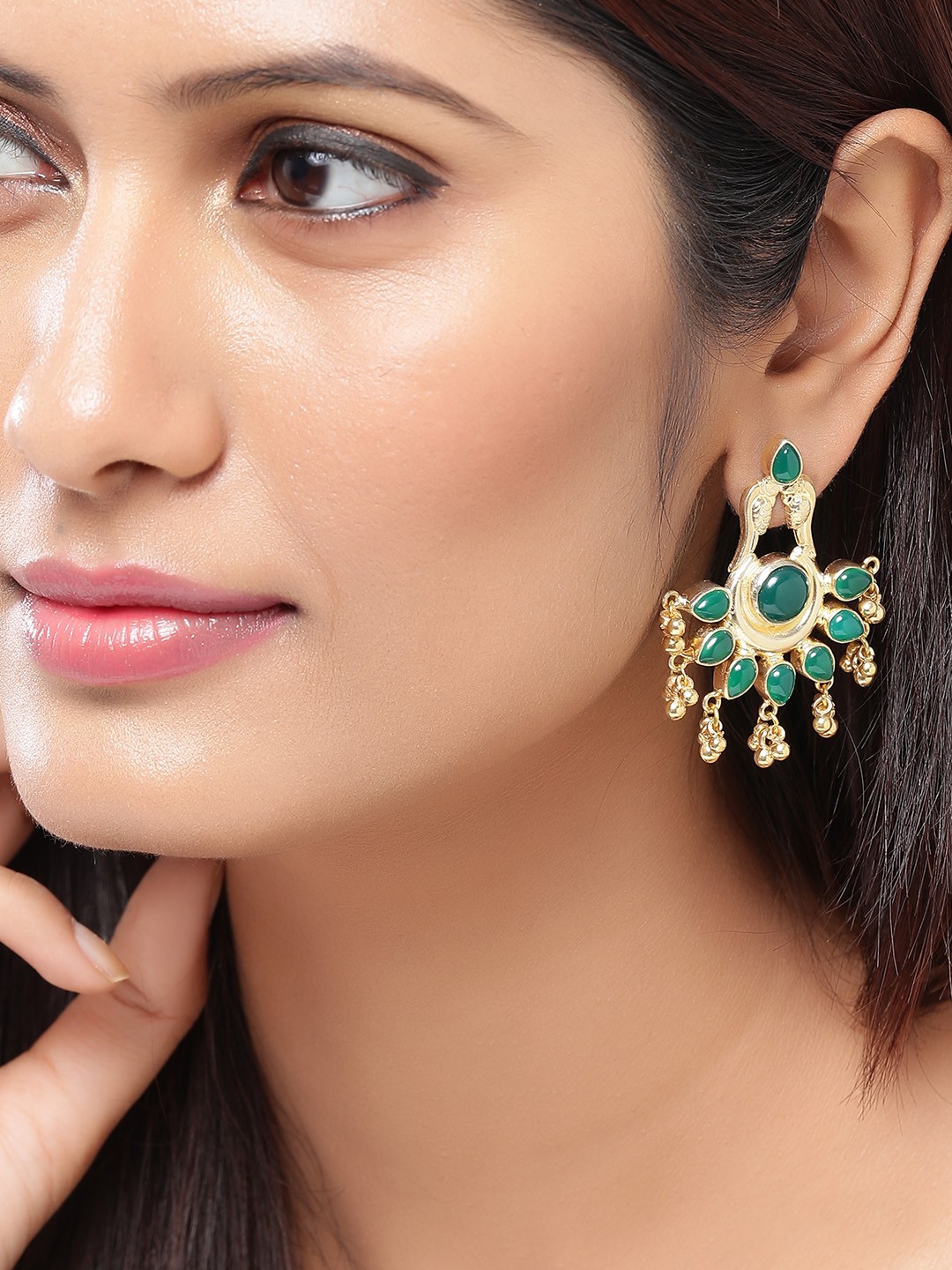 

Silvermerc Designs Green Silver-Plated Handcrafted Classic Drop Earrings, Gold