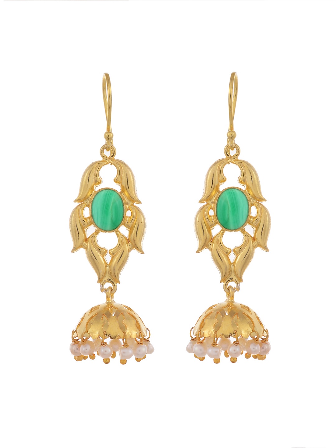 

Silvermerc Designs Silver-Plated & Green Dome Shaped Handcrafted Jhumkas