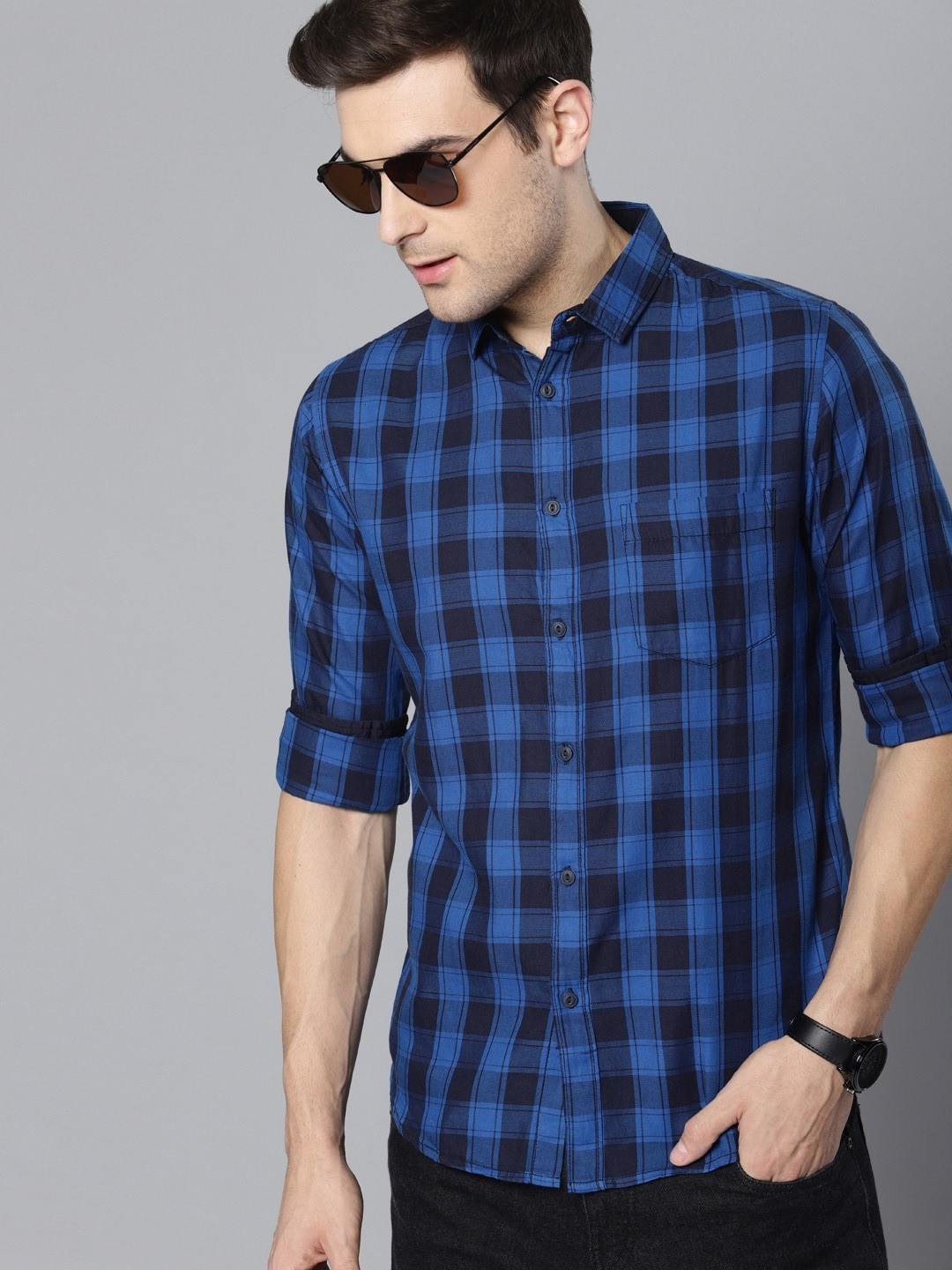 

Dennis Lingo Men Blue Slim Fit Checked Casual Shirt