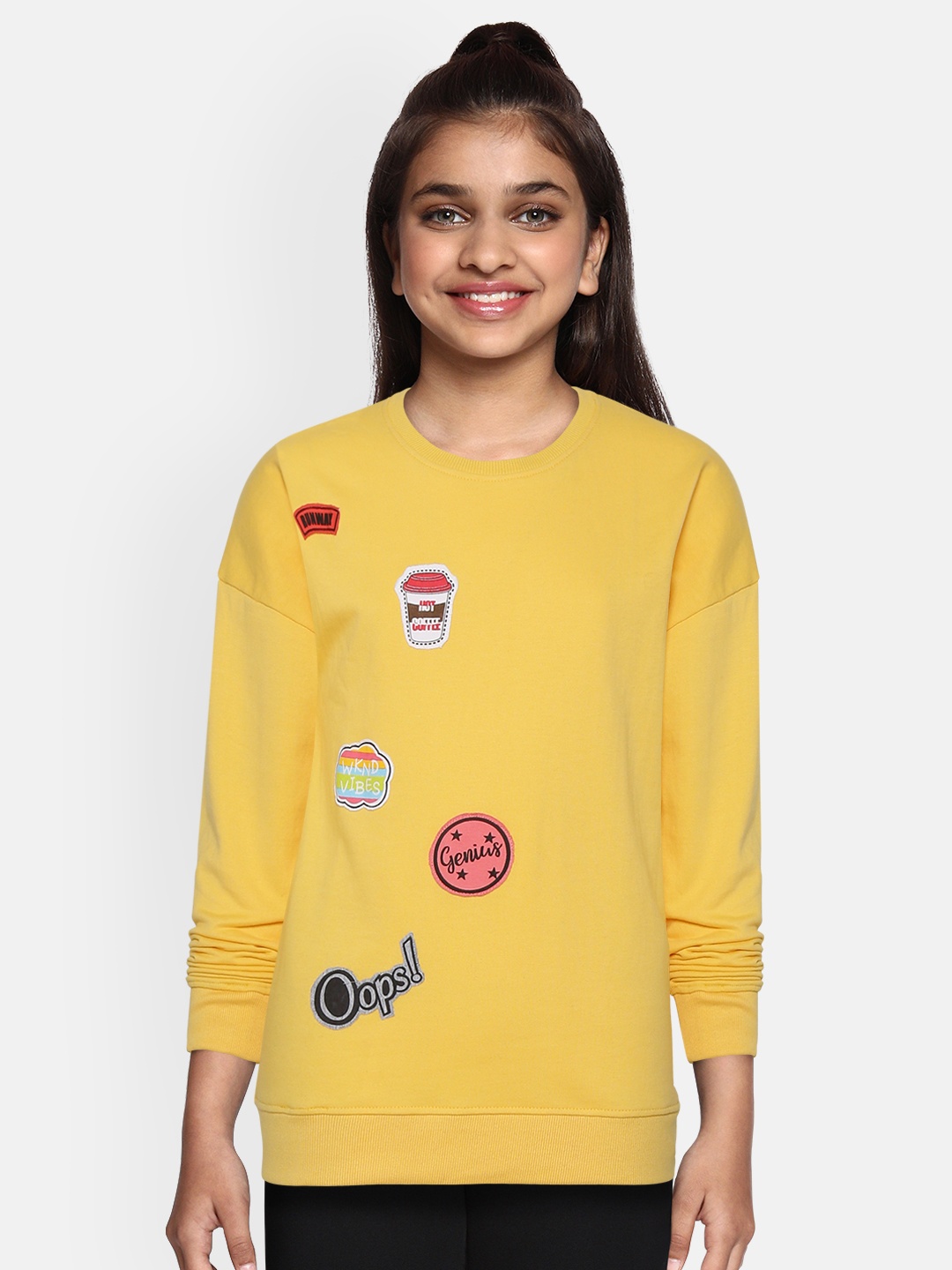 

YK Girls Yellow Applique-Detail Sweatshirt