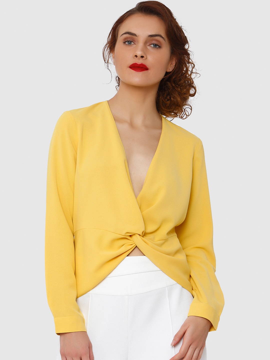 

Vero Moda Women Yellow Solid Twisted Top