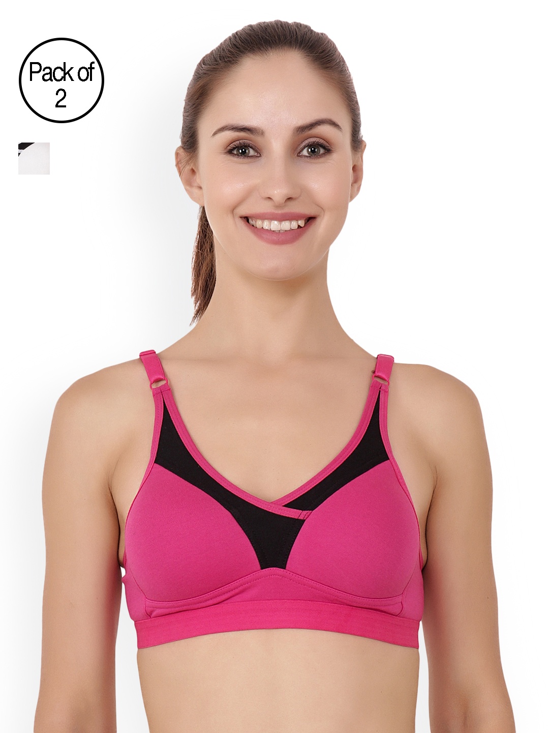 

Floret Pack of 2 Solid Non-Wired Heavily Padded Sports Bras T3001_White