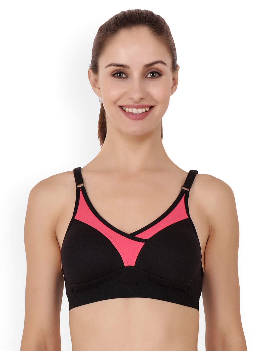 

Floret Black & Black Solid Non-Wired Heavily Padded Sports Bra