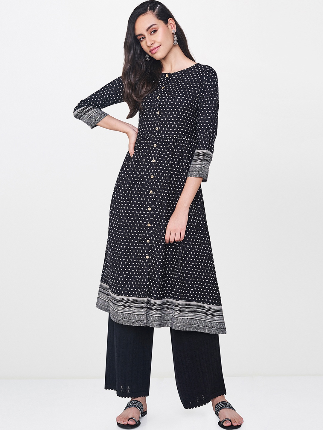 

Global Desi Women Black Printed A-Line Kurta