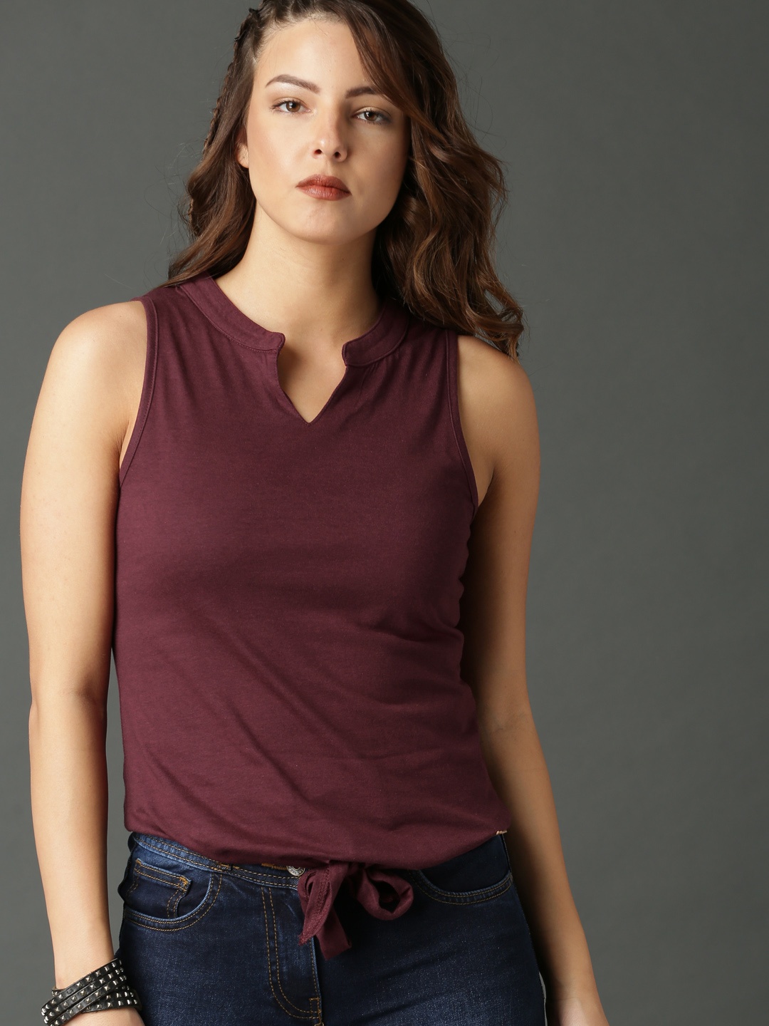 

Roadster Burgundy Waist Tie-Ups Top