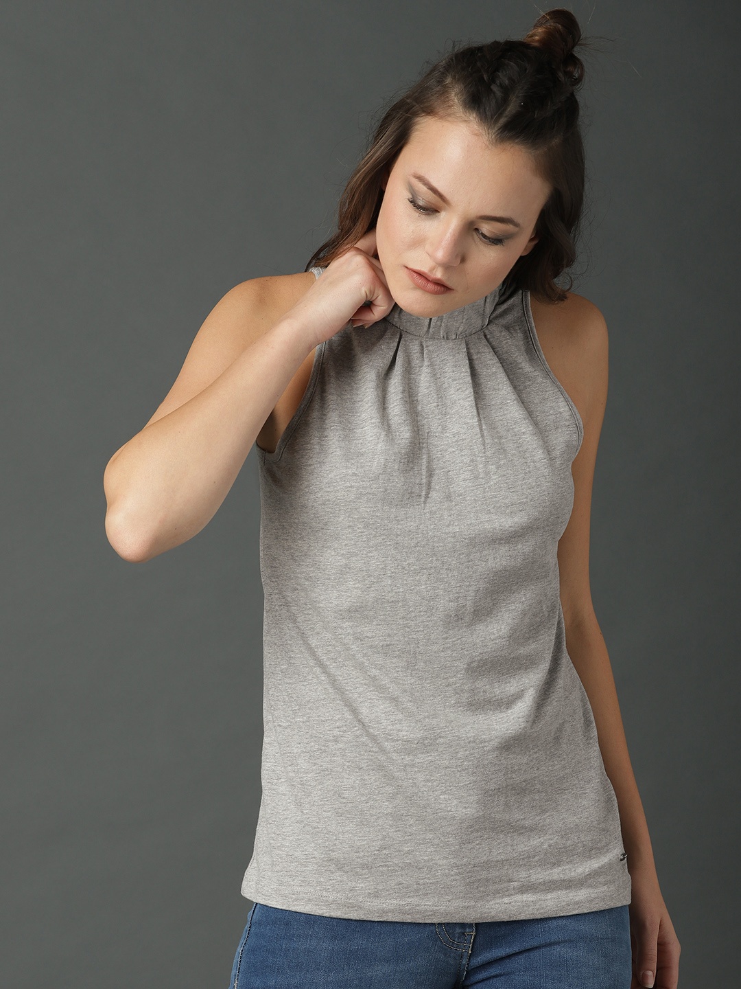 

Roadster Women Grey Melange Solid Top