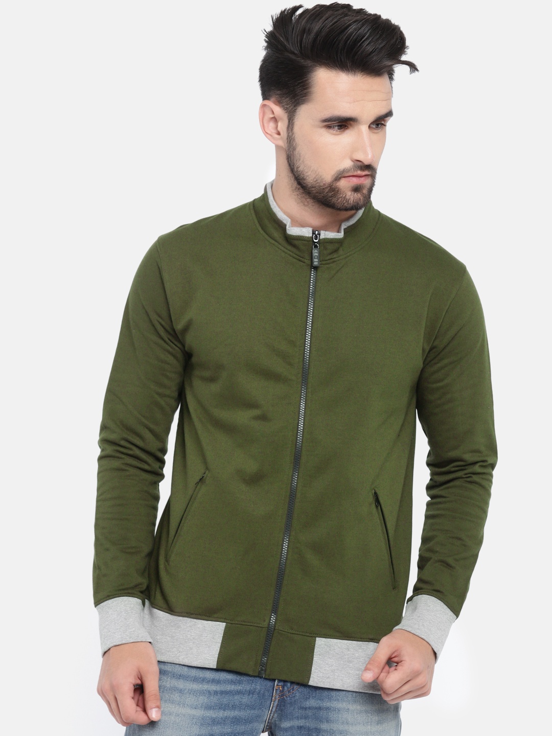 

ARISE Men Olive Green Solid Sweatshirt