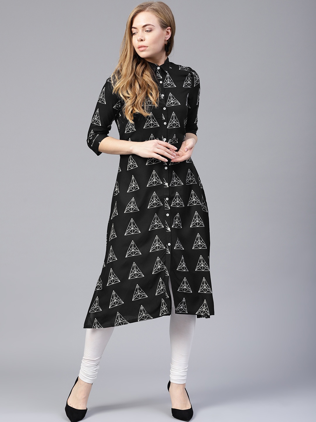 

W Women Black & White Printed A-Line Kurta