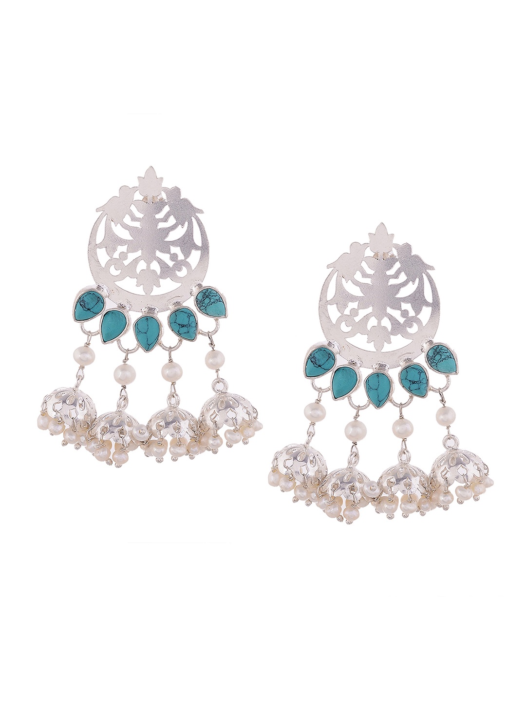 

Silvermerc Designs Silver-Plated & Green Circular Drop Earrings