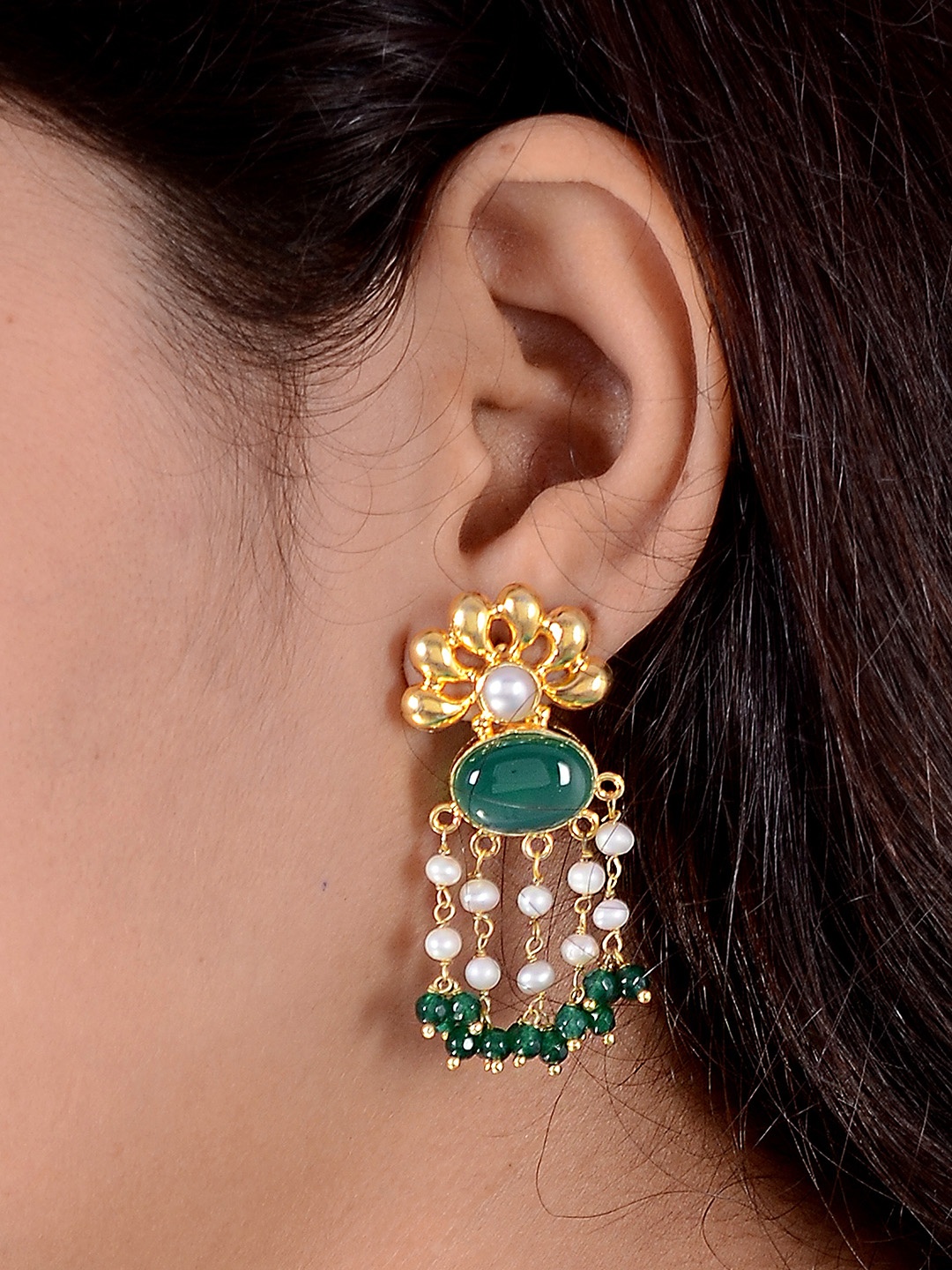 

Silvermerc Designs Silver-Plated & Green Circular Drop Earrings, Gold