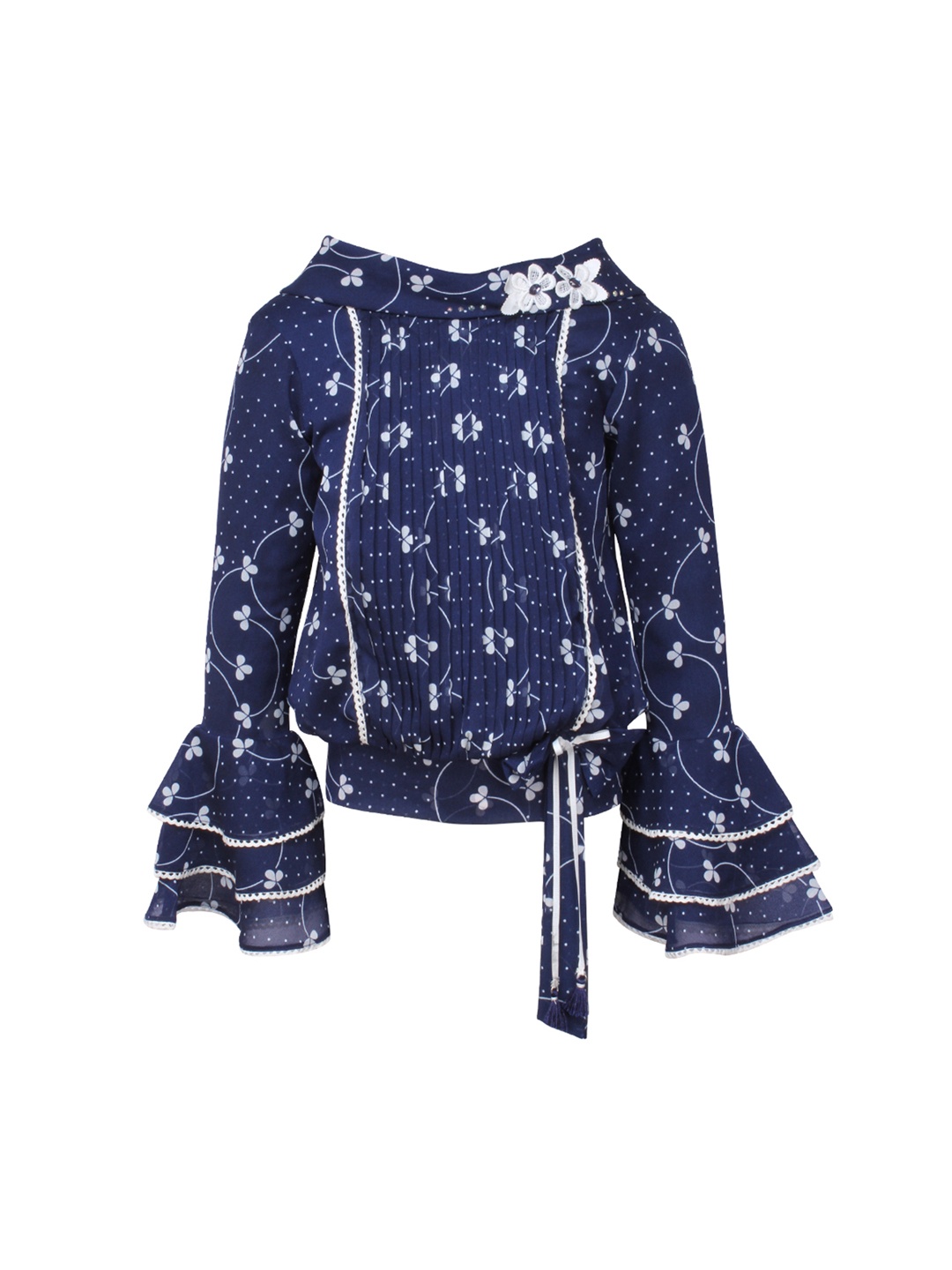 

CUTECUMBER Girls Navy Blue Printed Blouson Top