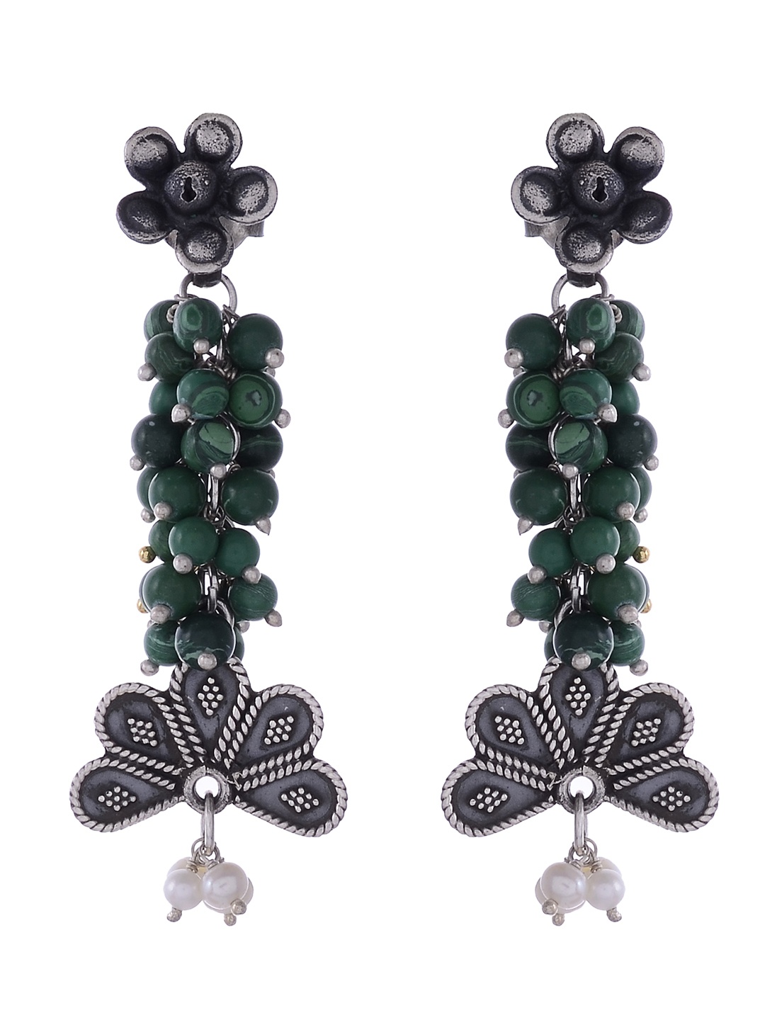 

Silvermerc Designs Silver-Plated & Green Floral Drop Earrings